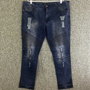 7 Seven Souls Jeans Mens 40x32 Blue Distressed Embellished Double Knee Hip Hop